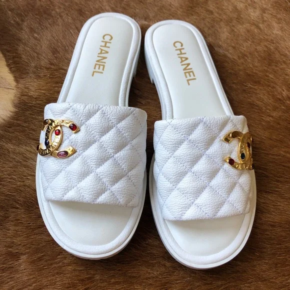CHANEL | Shoes | Chanel 22s G38794 White Quilted Gold Brand